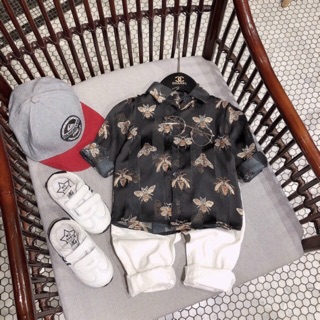 Áo sơ mi ong lụa cho bé trai và bé gái cộc tay 8- 28kg