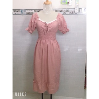 Đầm kate lụa cổ viền ren