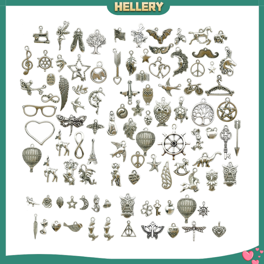 CHARMS Set 100 Mặt Dây Chuyền Xi Mạ Bạc Phong Cách Tây Tạng