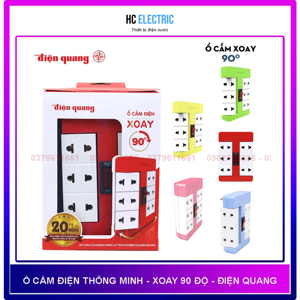 [ Điện Quang ] Ổ cắm điện thông minh, xoay 90 độ, chia 6 lỗ, hàng cao cấp, chính hãng Điện Quang