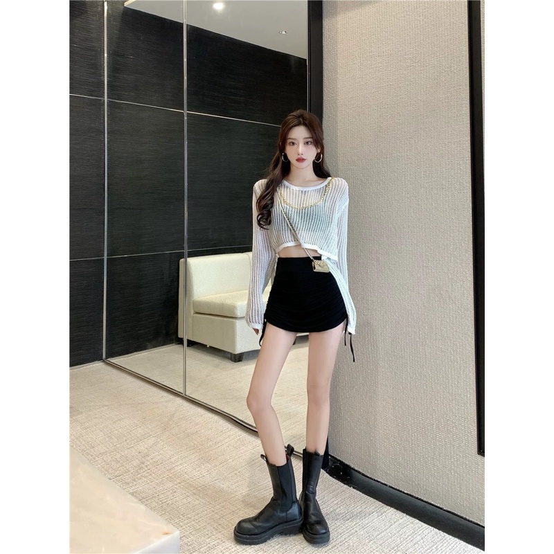 Cocory vn Áo Croptop Tay Dài Dáng Rộng Thời Trang Mùa Hè Quyến Rũ Cho Nữ