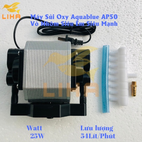 Máy Sủi Oxy Aquablue AP50 (25W-54Lít/Phút) - Máy Oxi Vỏ Nhôm Siêu Mạnh Cho Bể Cá