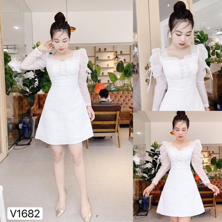 Váy trắng xòe tay von bồng V1682 - Đẹp Shop DVC (Kèm ảnh thật trải sàn do shop tự chụp)