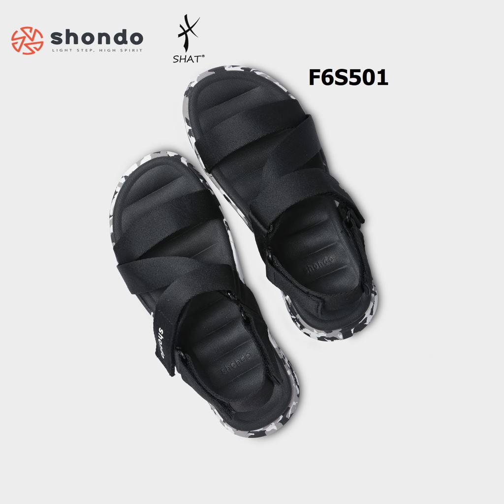 Giày sandal Shondo nam nữ đi học F6 đế bằng camo đen full F6S501