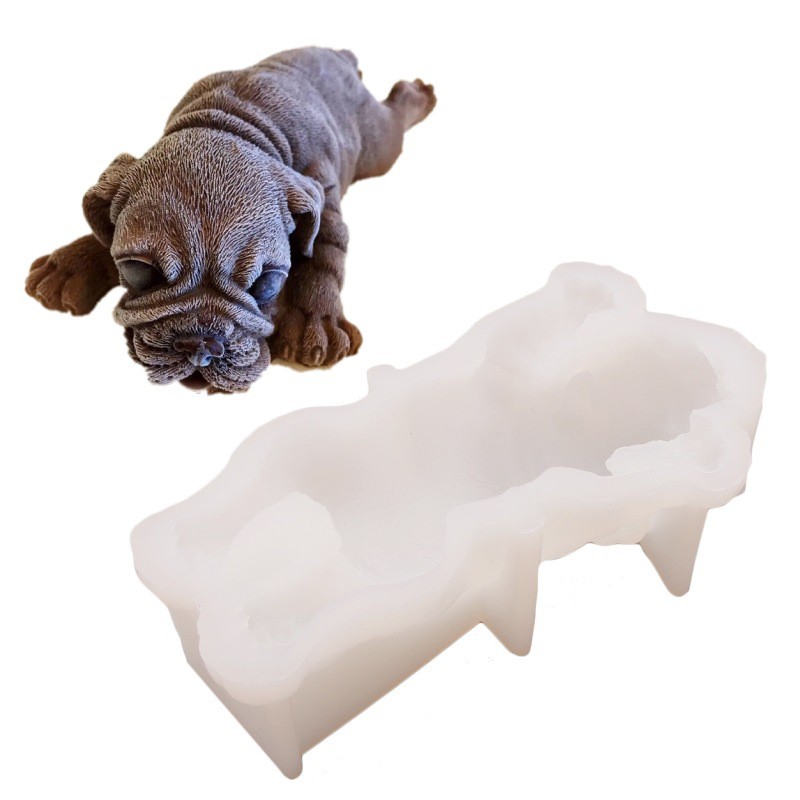 Khuôn silicon nấu bánh hình chú chó mặt xệ 3D dễ thương kích thước 16cm x 8.5cm x 5.2cm