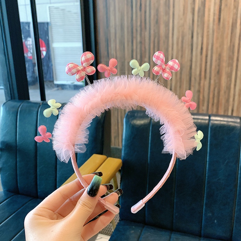 Băng Đô Cài Tóc Phối Ren Ruy Băng Chống Trượt Dễ Thương Cho Bé Gái