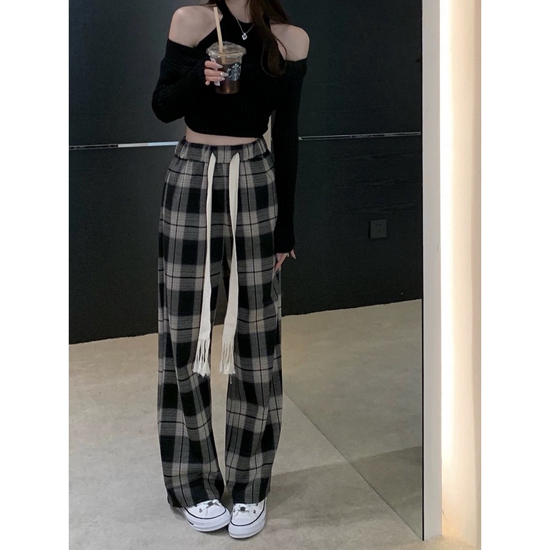 Quần Ống Rộng Suông - Quần cullotes cạp chun kẻ karo SanDi | BigBuy360 - bigbuy360.vn