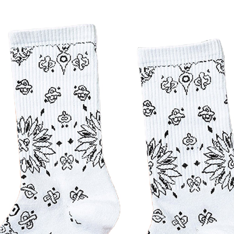 Vớ Thể Thao Bằng Cotton Họa Tiết Hoa Paisley Màu Trắng Đen Phong Cách Hip Hop Đường Phố Harajuku Cho Nam Và Nữ