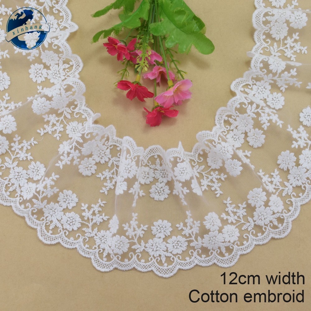Cuộn dây ren cotton rộng 12cm dùng trang trí đầm thủ công 4119
