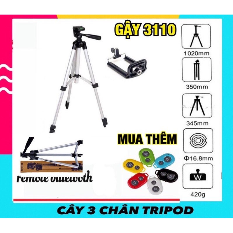 Tripod Điện Thoại | Giá Đỡ | Gậy Chụp Ảnh 3 Chân | Cây Chụp Hình Tự Sướng | Selfie Kết Hợp Remote Bluetooth TF 3110