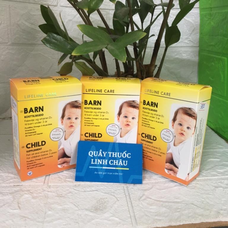 Dầu cá kim cương DHA Vitamin D3 BARN Lifeline Care Nauy Dầu cá cho bé - Hộp 30 viên