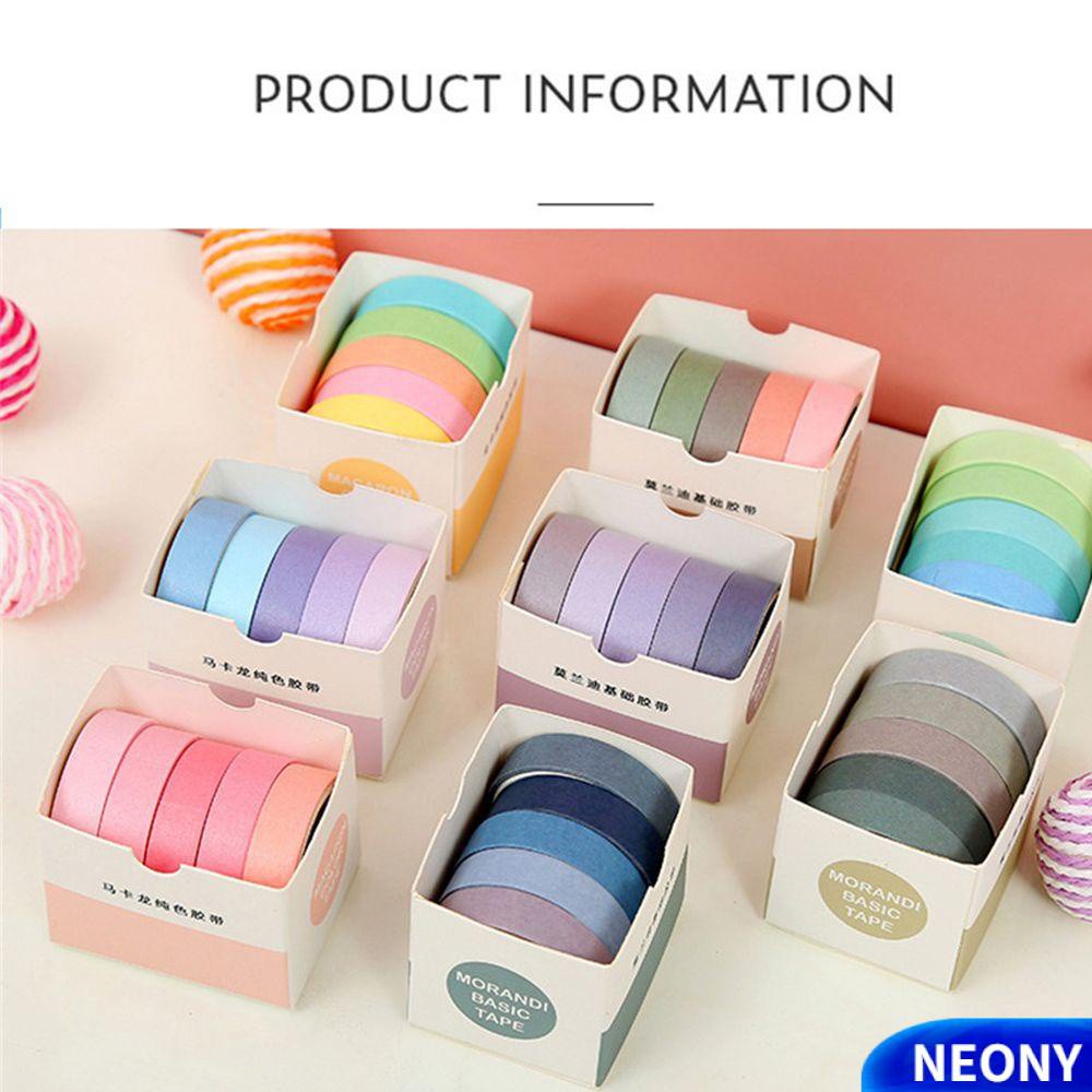 Hộp 5 cuộn băng keo washi phong cách dễ thương dùng trang trí sổ tay DIY