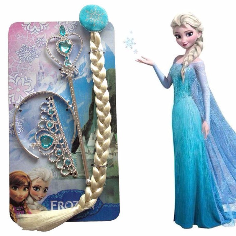 [Phụ kiện hoá trang] Phụ kiện hóa trang Elsa cho bé gái xinh xắn  2-3 chi tiết Gậy thần+Vương miệng+Tóc+Áo choàng