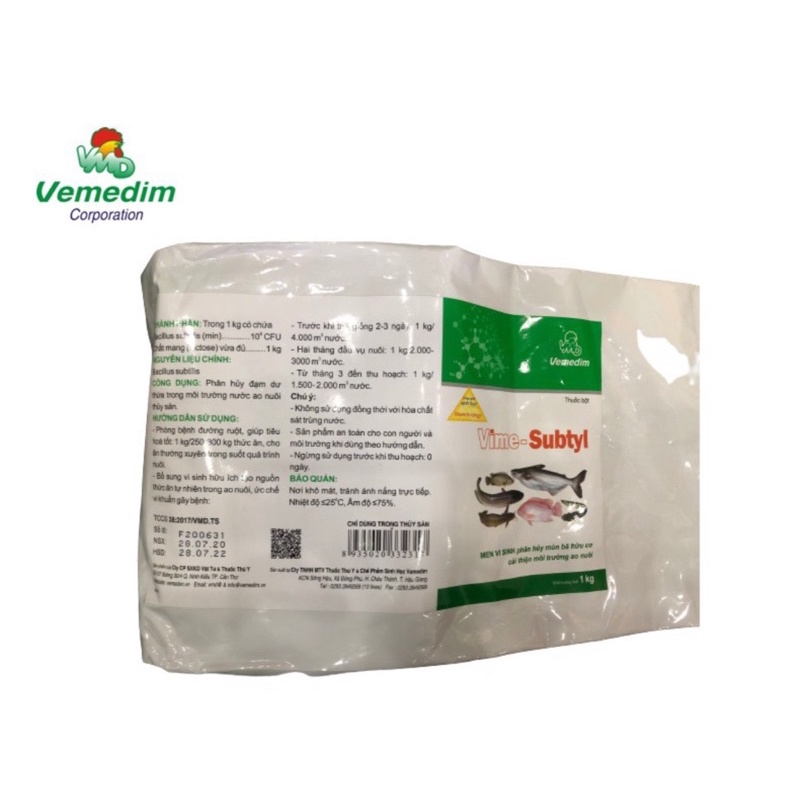 Vemedim Vime-subtyl cá, men vi sinh phân huỷ bùn bã hữu cơ, cải thiện môi trường ao nuôi, gói 1kg
