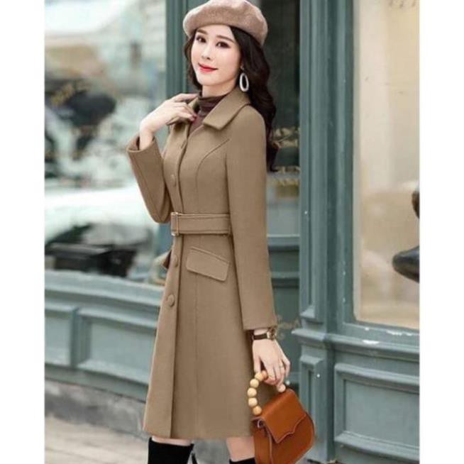 Áo Khoác Dạ Dài Cổ Vest Phối Nút Cao Cấp Có Đai 2 Lớp Siêu Ấm