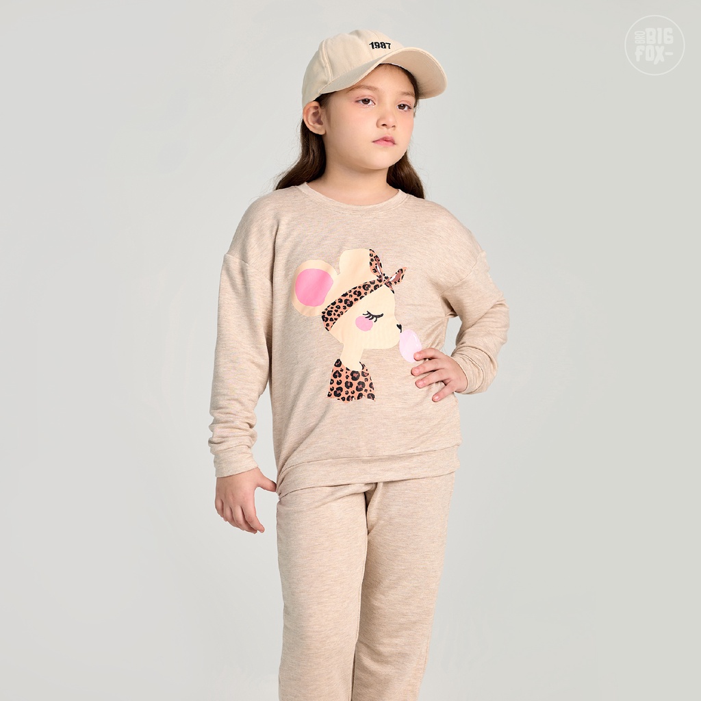Quần áo thu đông cho bé gái Bigfox Miss Meow size đại, bộ nỉ bé gái in chuột thổi bóng size trẻ em 3,4,5,..10,11 tuổi