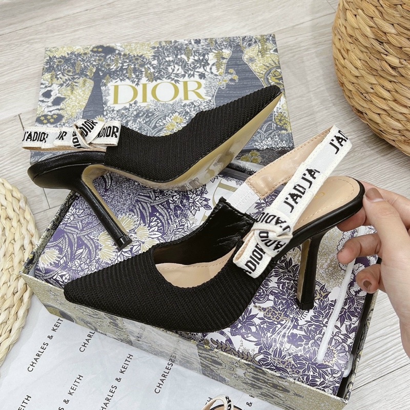 Sandal cd quai nơ gót nhọn cao fullbox