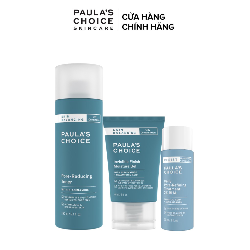 Bộ sản phẩm dưỡng, cân bằng dầu và thu nhỏ lỗ chân lông Paula's Choice Skin balancing with Niacianamide - 1350.3400.7827