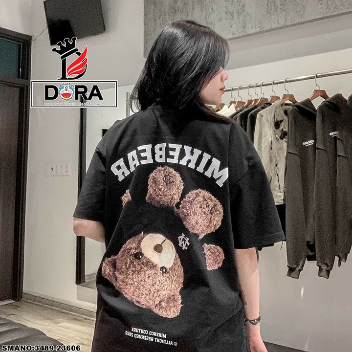 Áo thun tay lỡ Gau Mikebear chất liệu cotton thoáng mát thấm hút mồ hôi, áo đôi áo cặp