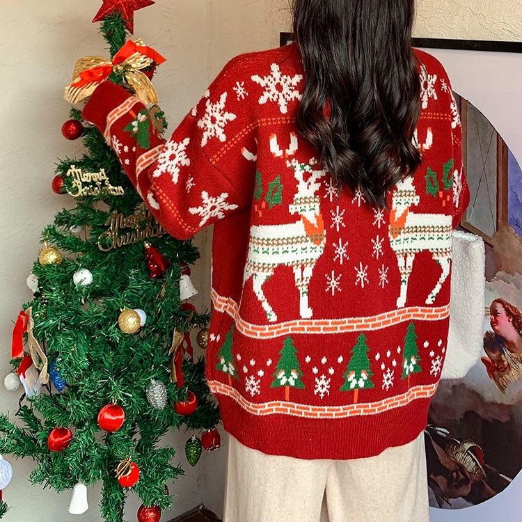 Áo len nữ giáng sinh Mery Christmas nai sừng QUẢNG CHÂU cao cấp loại 1 màu đỏ QC021 | BigBuy360 - bigbuy360.vn