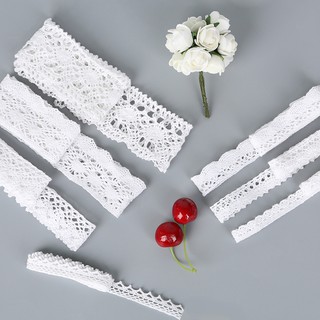 Cuộn dây ruy băng vải ren cotton 5 thước màu trắng dùng làm đồ thủ công / trang trí sổ tay 