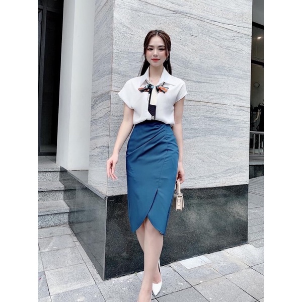 Áo sơmi lụa satin 3 màu tặng kèm khăn