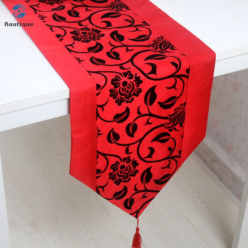 ✿♥▷ Simple Table Runner Cloth Floral Printed Taffeta Retro Decorative Wedding Bed Table Linen