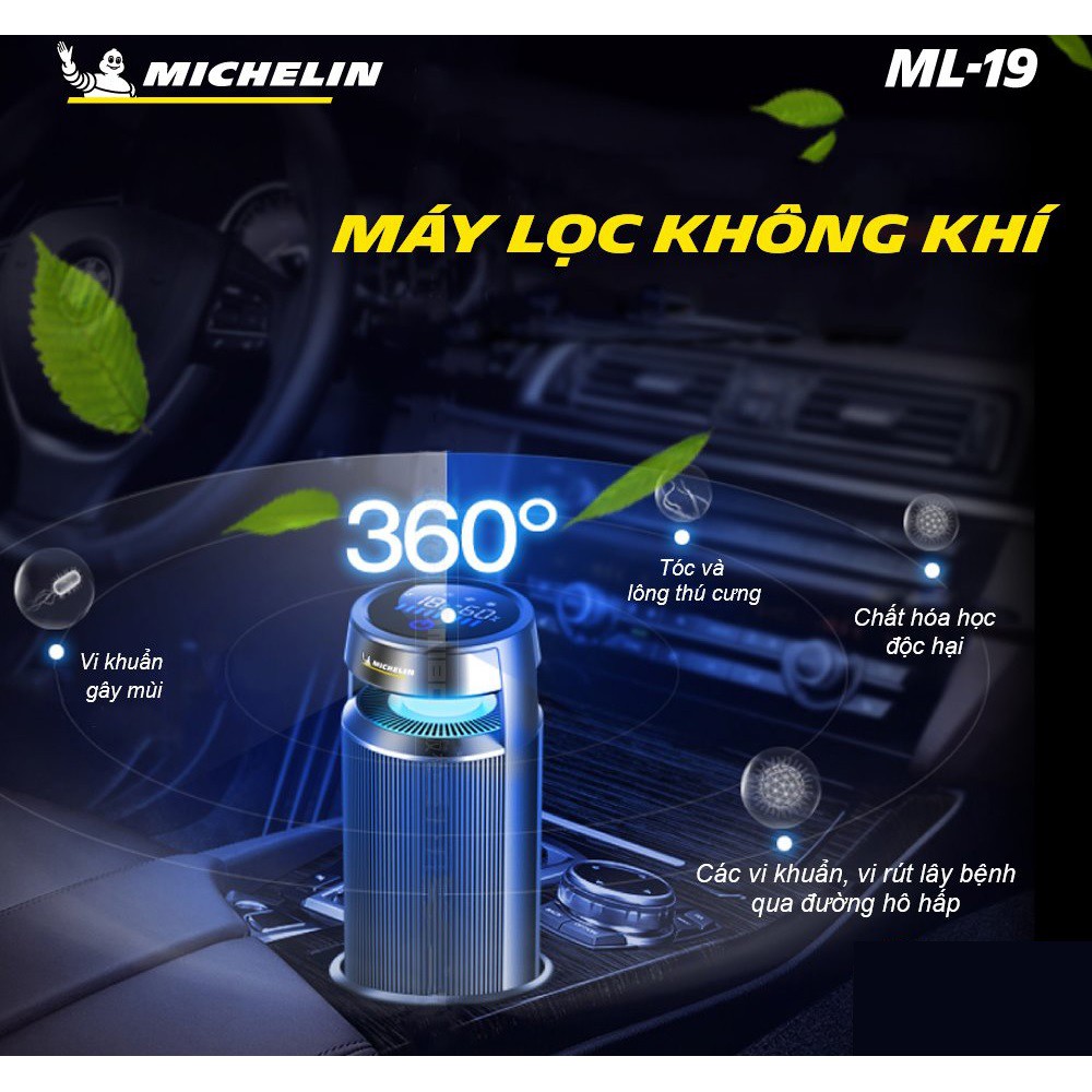  Máy Lọc Không Khí và Khử Mùi Ô Tô Xe Hơi Cao Cấp Michelin ML-19 (Hàng Chính Hãng)