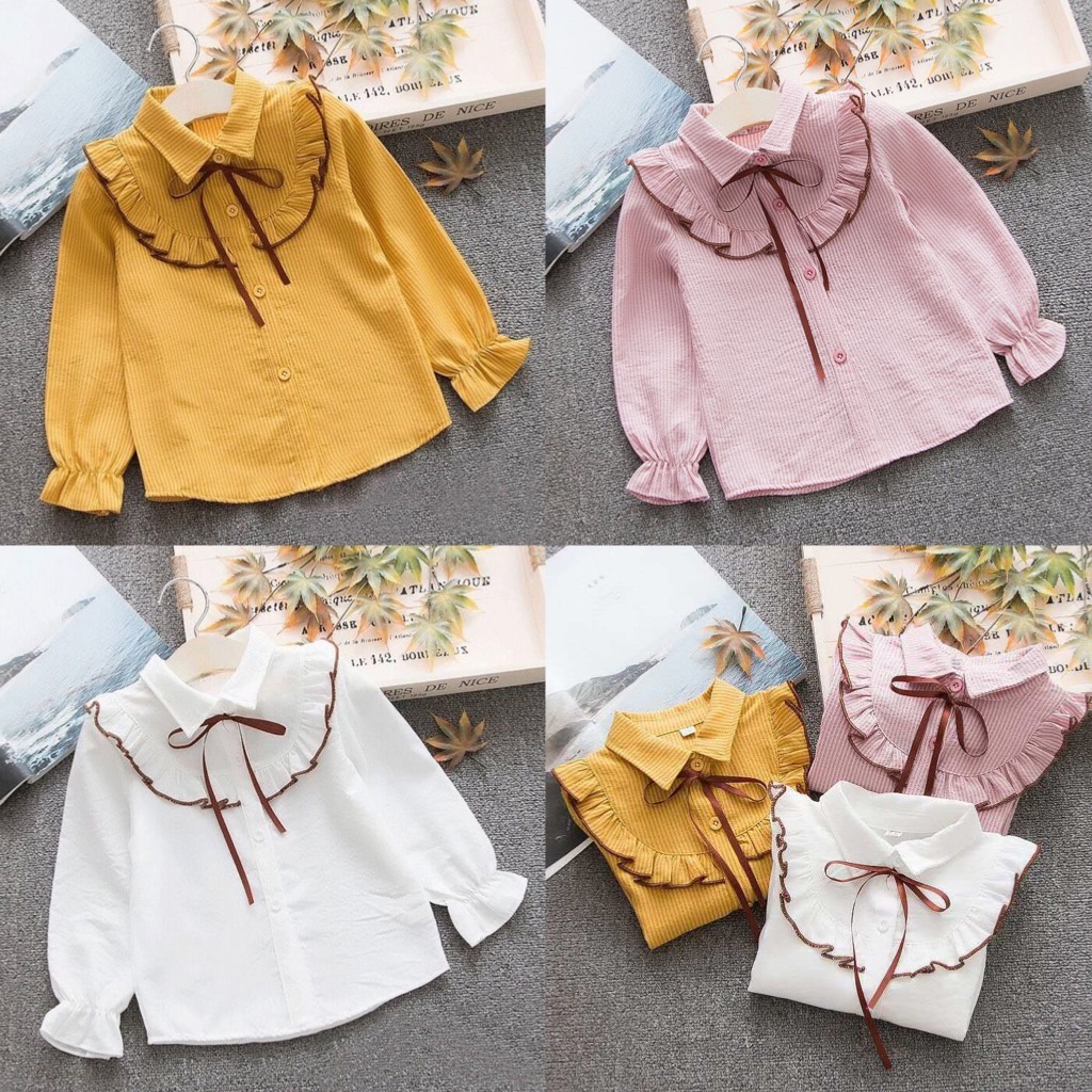 Áo sơ mi dày tay cổ nơ nhiều màu cho bé gái  N01003