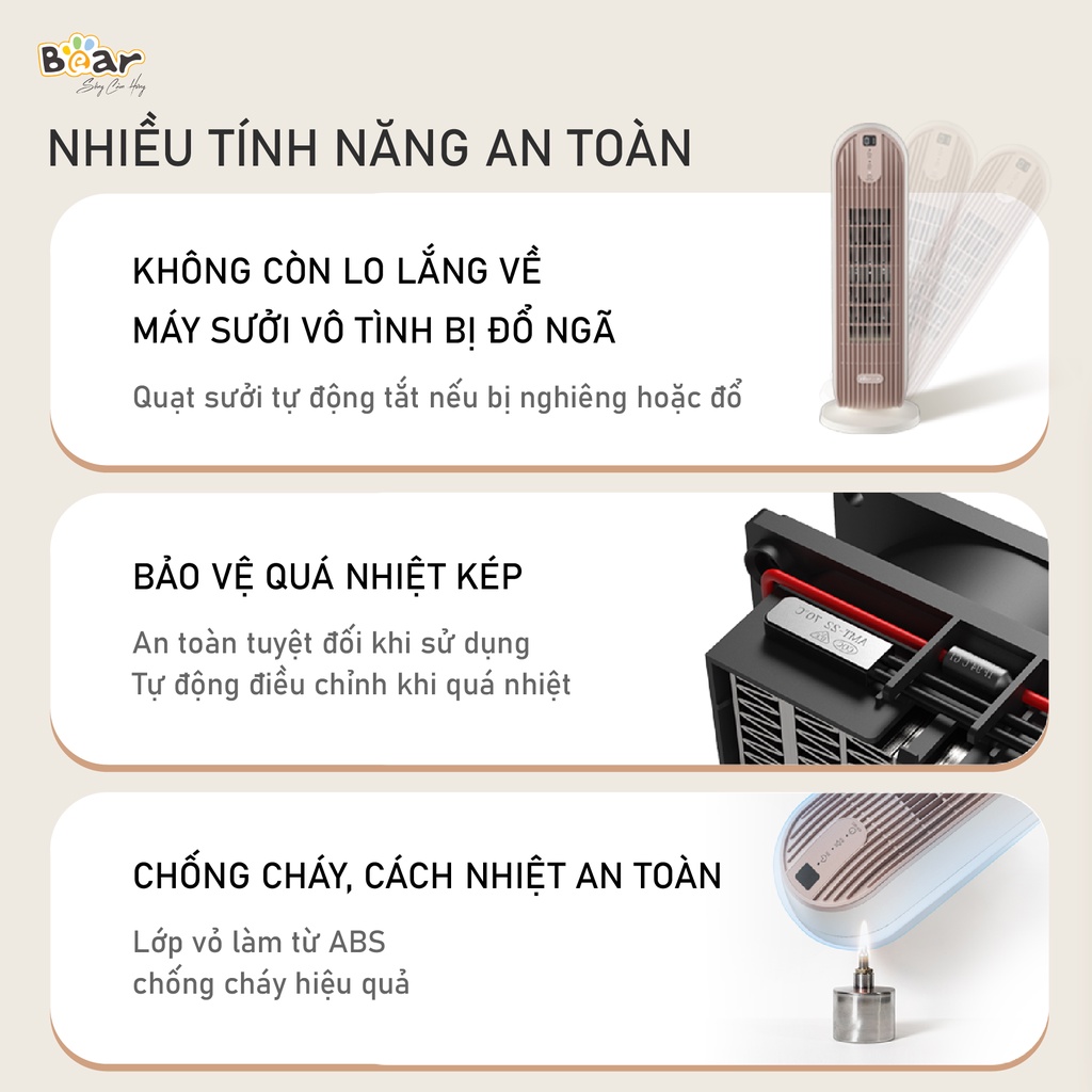 Máy sưởi gốm Quạt sưởi gốm Bear DNQ-C20H5 ấm nhanh, không ồn, không gây khô da phù hợp cho phòng ngủ, phòng khách