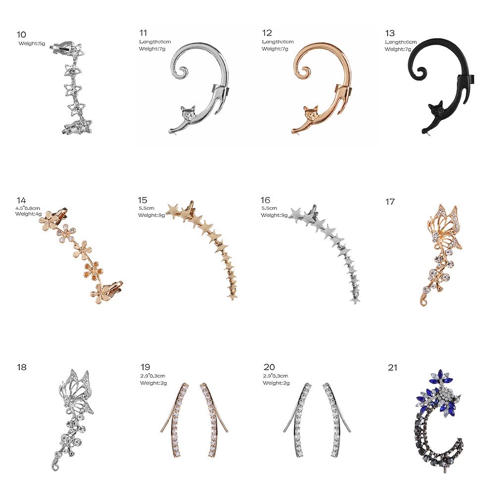 1 Đôi Khuyên Kẹp Vành Tai Hình Hoa/ Mèo/ Bướm Đính Đá Thời Trang Cho Nữ|Khuyên Tai