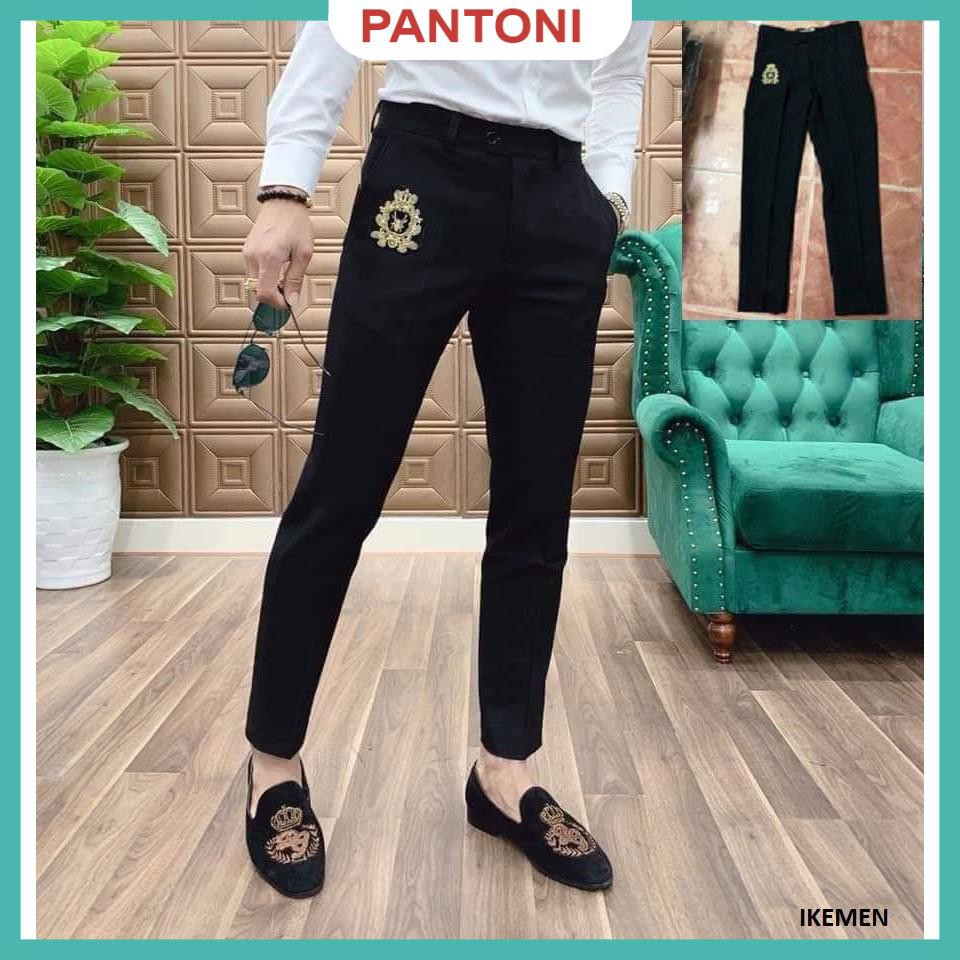 Quần tây âu nam đen thêu họa tiết con ong, chất vải tuyết Hàn co giãn 4 chiều không nhăn, không xù(QAHT)