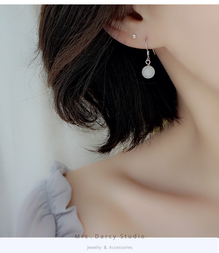MRS.D【In Stock】100% Sterling Silver Warm Moistening Cat's Eye Stone S925 Earrings Stud Earrings Colors of Zircon Jewelry Gift Ear Clips Minimalist Earring Design Jewelry Girls Allergy Free