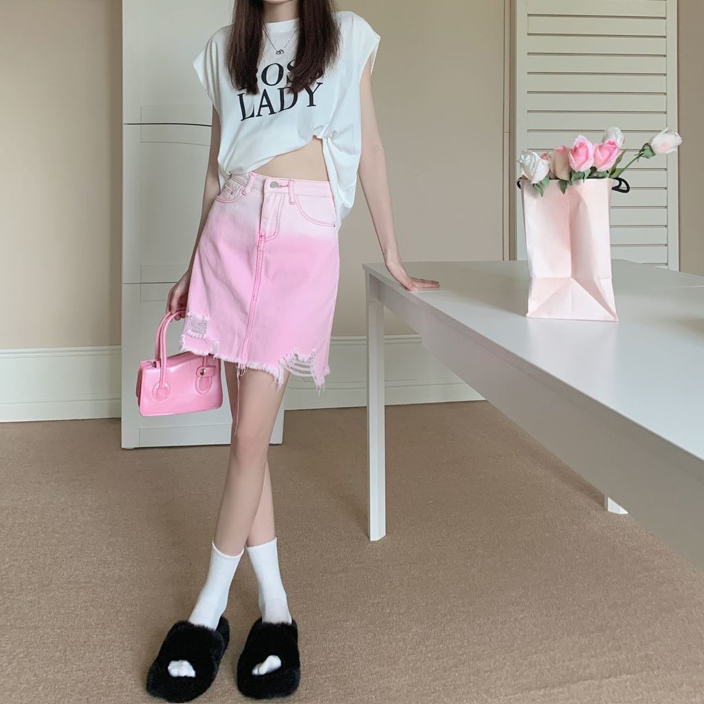 Chân váy jean Hồng Dáng Chữ A Trẻ Trung Năng Động Cho Nữ