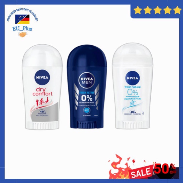 Sáp Lăn nách Nivea, Dry Comfort, Men fresh active, Fesh natural, 48h, hàng nội địa Đức, 40ml