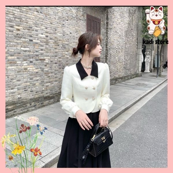 (ORDER) SET ÁO SƠ MI CỔ NHẬT TAY DÀI ĐIỆU ĐÀ + CHÂN VÁY ĐEN XÒE DÁNG DÀI CÔNG SỞ