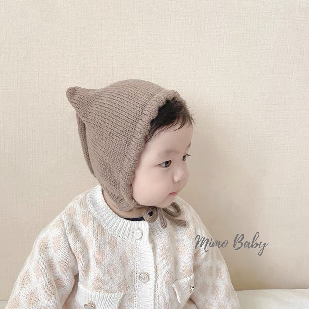 Mũ len trơn cột dây phong cách hàn quốc cho bé 3-12m Mimo Baby ML56