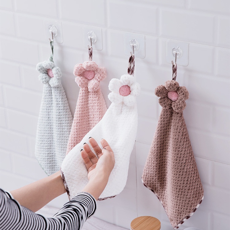 Khăn Lau Chén Dĩa Mềm Mại Thấm Hút Nước Nhanh Khô In Họa Tiết Hoa Hướng Dương Dễ Thương Có Dây Treo Tiện Dụng Cho Nhà Bếp