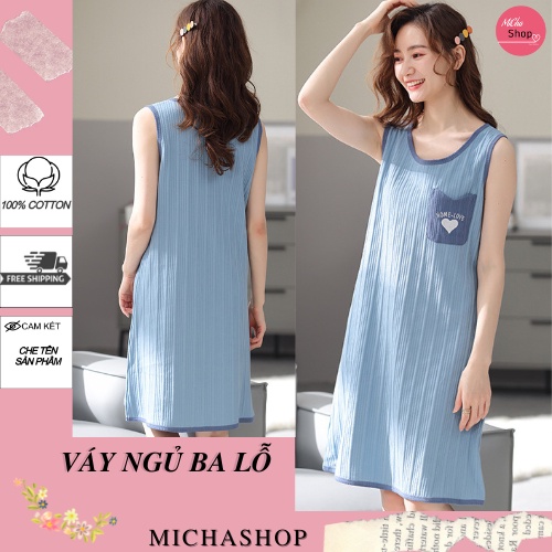 Váy Ngủ Ba Lỗ Cotton Sợi Tăm Cute Dễ Thương, Áo ba lỗ nữ dáng dài phom ôm mềm mịn SHOPMICHA