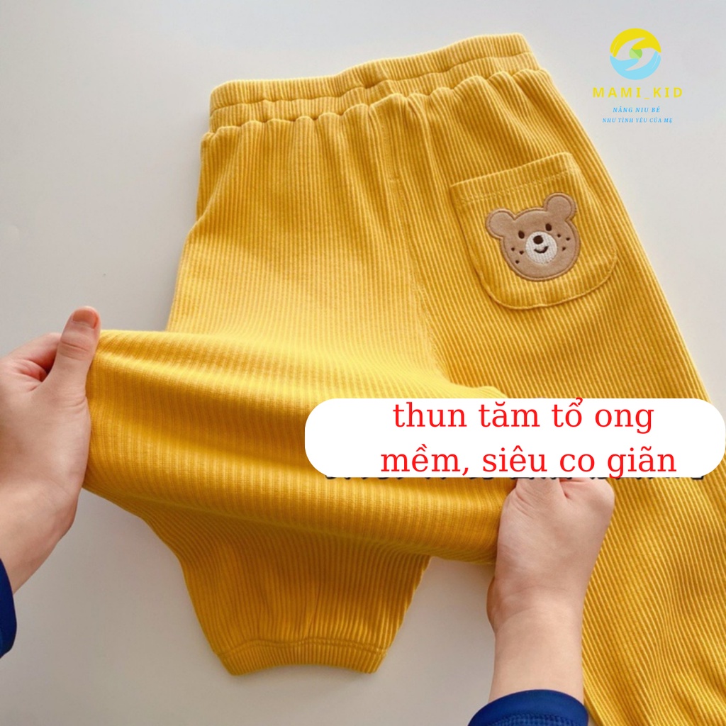 Quần Nỉ Cho Bé, Quần Dài Thu Đông Cho Bé Bomber bo gấu, chất thun tăm tổ ong mềm, giãn tốt, Shop Mamikid