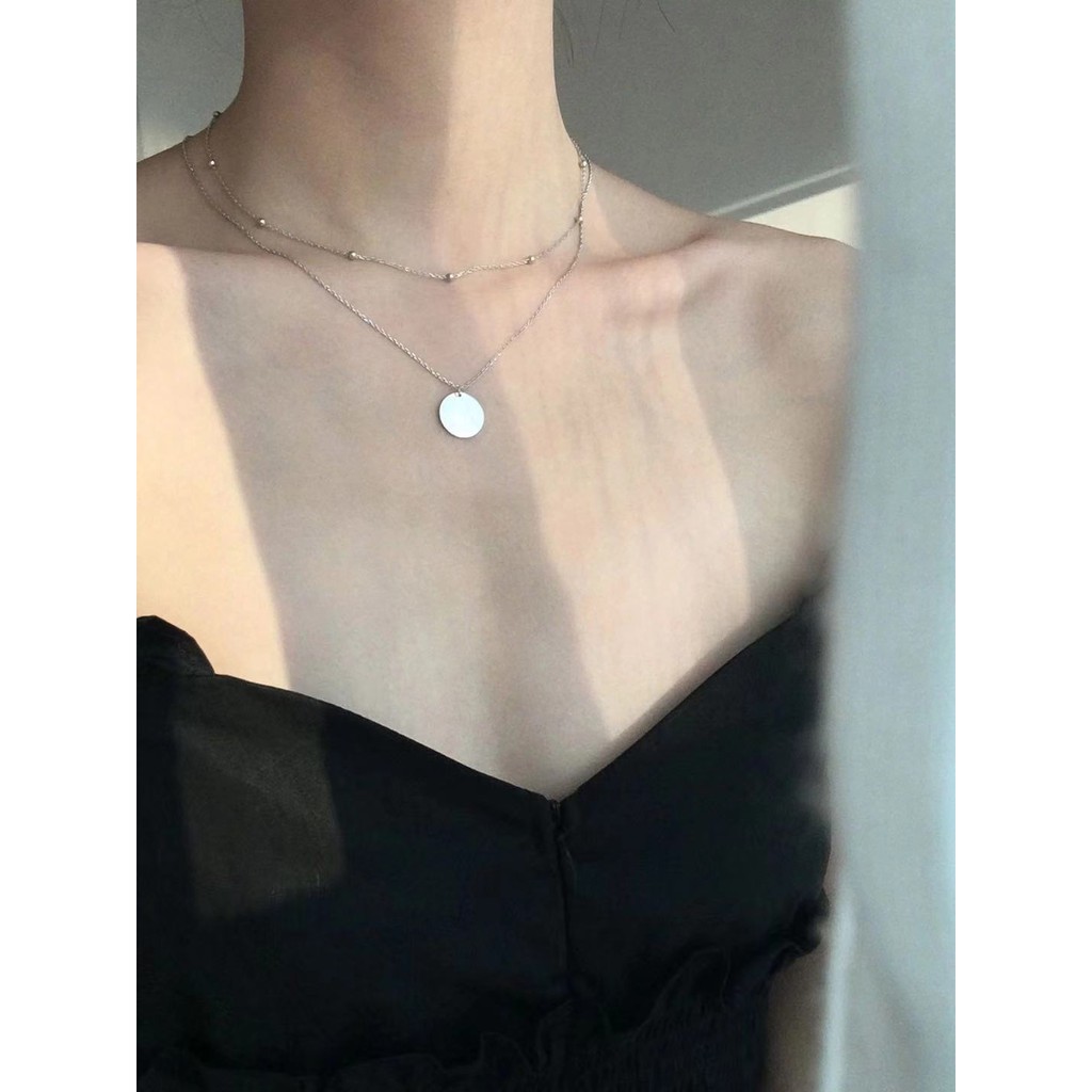Vòng Cổ Nữ Mạc 925 Đơn Giản, Dây Chuyền Hai Lớp Dạng Hạt