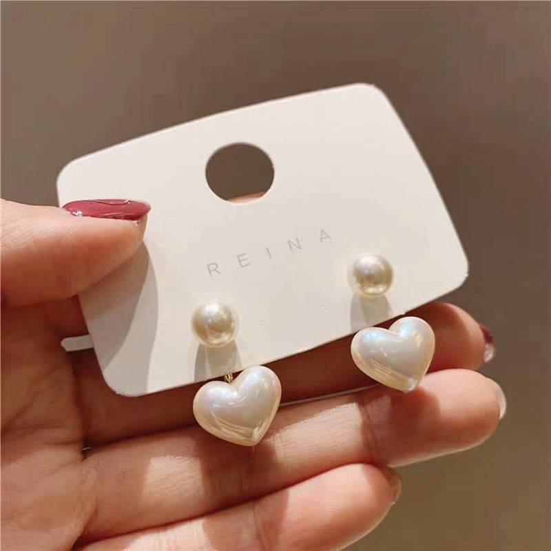 Bông Tai Mạ Bạc 925 Hình Trái Tim Đính Ngọc Trai Đơn Giản Thời Trang Phong Cách Hàn Quốc