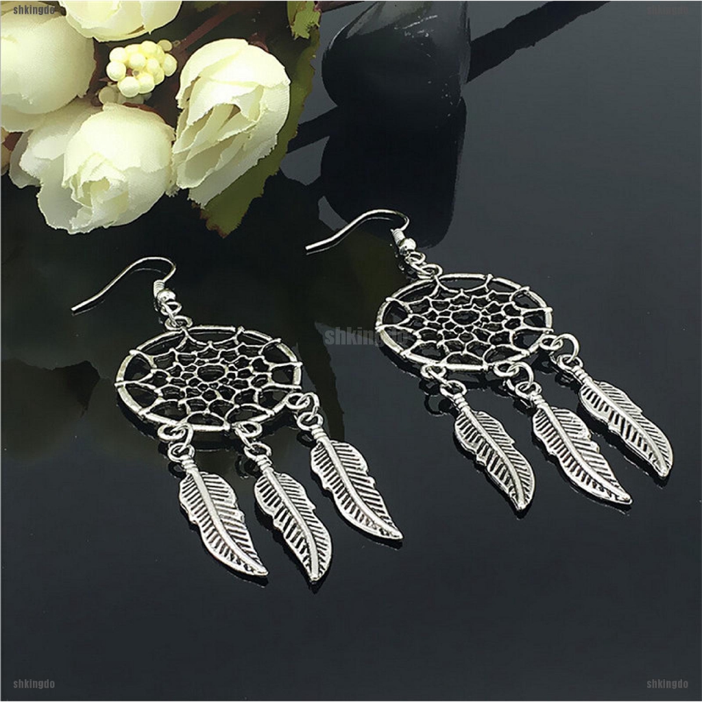 Bông tai mạ bạc hình Dream Catcher cổ điển