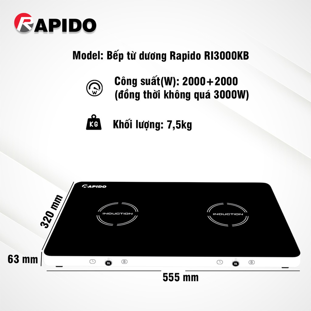 Bếp Từ Dương Rapido RI3000KB - Hàng Chính Hãng