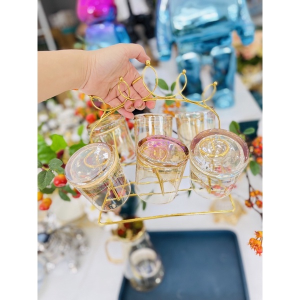 Bộ bình nước thuỷ tinh có giá úp và khay