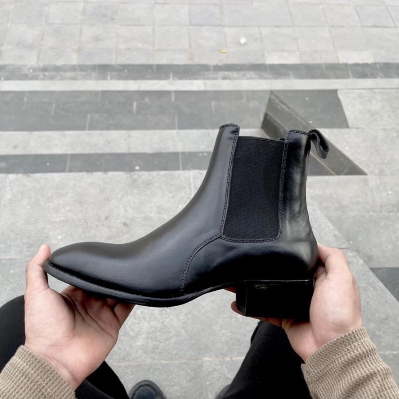 Giày Chelsea Boots  Da Bò Đế Gỗ Cao 4,5cm BH 12 Tháng