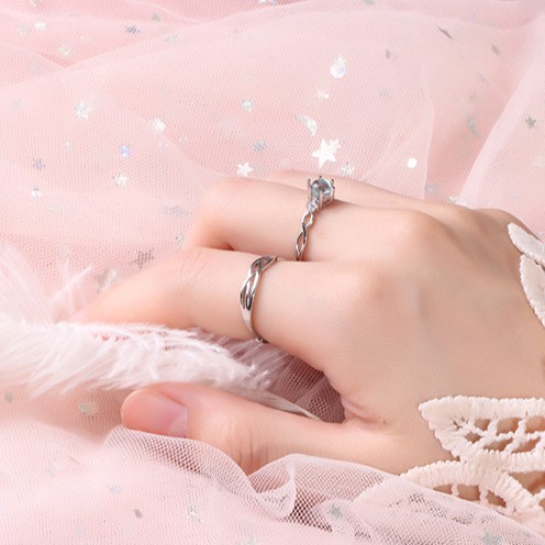 Nhẫn đôi bạc nam nữ freesize gắn đá đổi màu, nhẫn cặp bạc tình yêu nam nữ cao cấp TUNA SILVER Cam kết chuẩn bạc