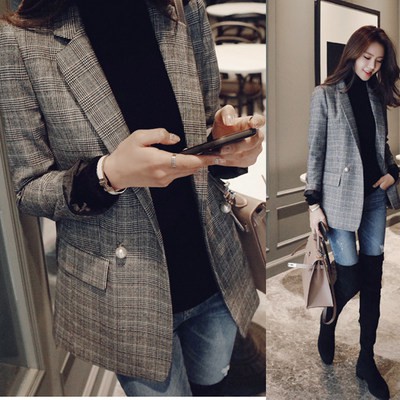 Áo khoác blazer kẻ sọc đỏ áo khoác nữ dáng dài kiểu Hàn Quốc Mẫu Mới Xuân Thu 2020 tôn dáng mỏng phù hợp với cổ điển