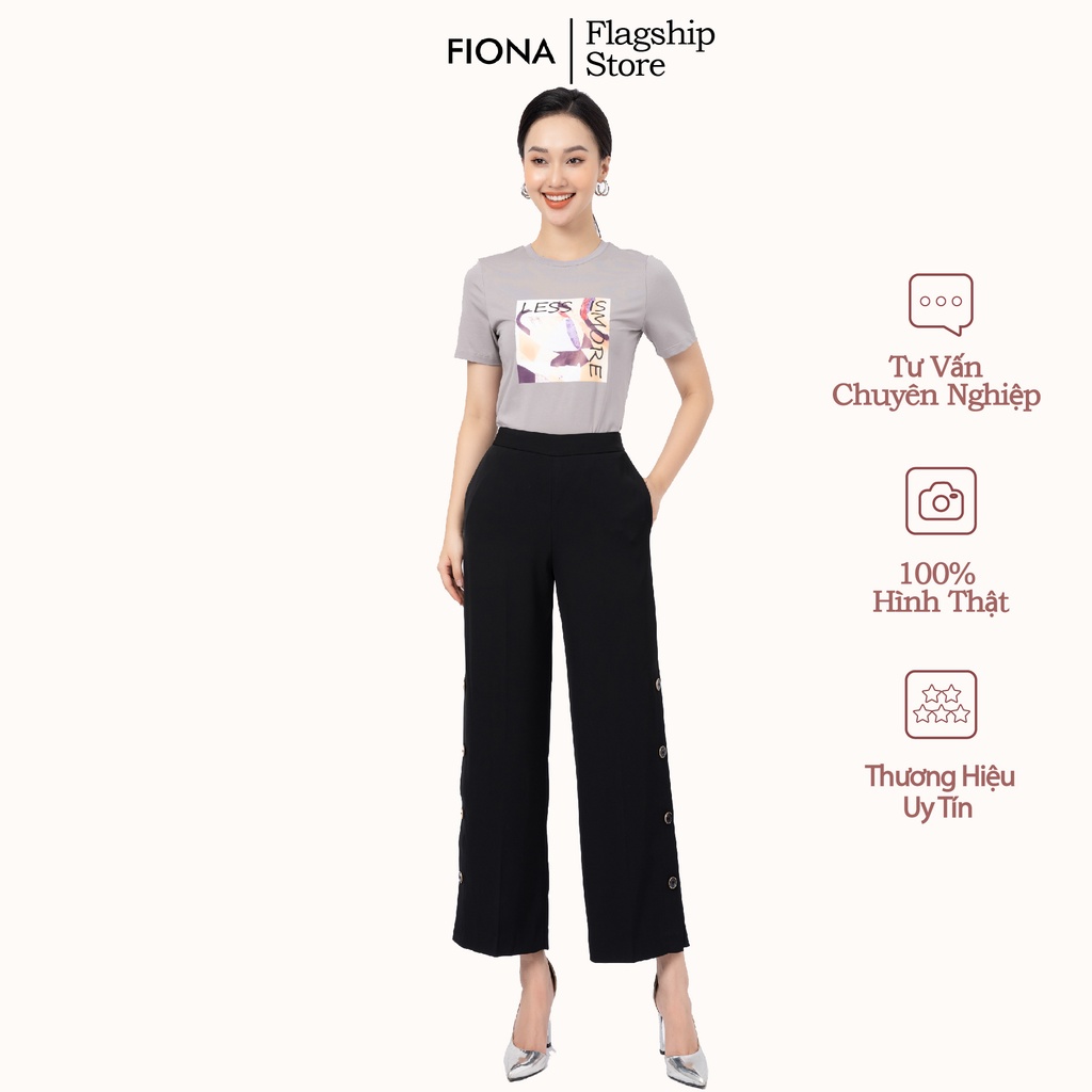 Quần dài FIONA nữ xẻ ống rộng đính cúc trang trí F351158