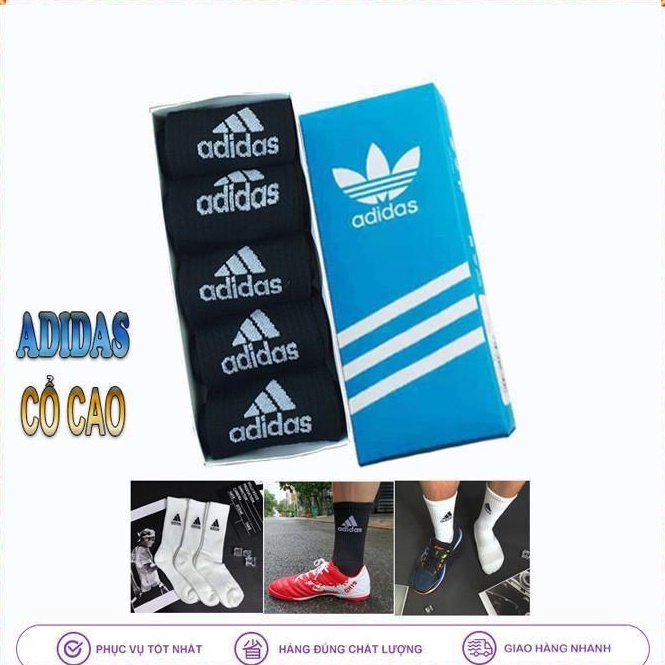 Hộp 5 Đôi Tất Adidas Cao Cổ, Vớ Thể Thao Hàng Xuất Dư Cao Cấp Quà Tặng - Bán Buôn Bán Lẻ